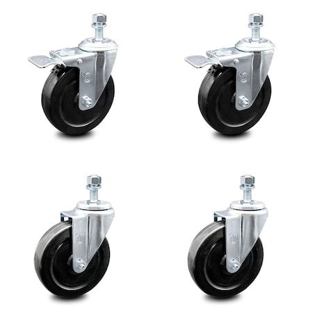 Service Caster 5 Inch Hard Rubber Swivel 12mm Threaded Stem Caster Total Lock Brakes, 2PK SCC-TSTTL20S514-HRS-M1215-2-S-2